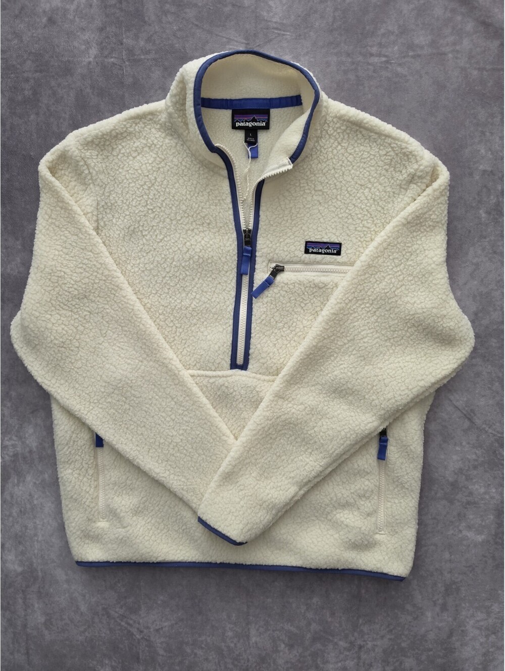 SKU0256 Patagonia Women’s Large Retro Pile Fleece Pullover Ivory 1/2 Zip NWOT